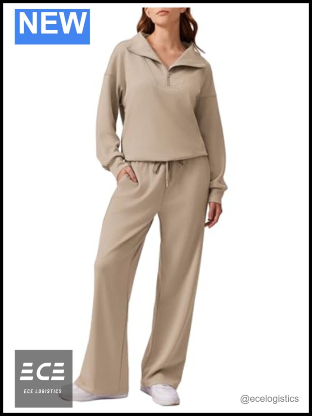 2 Piece Sweatsuit Set Half Zip Oversized Sweatshirt Wide Leg Sweatpants Lounge